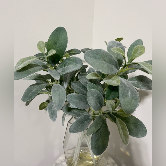 Leafy Velvet Faux Plant with Glass Vase - Picture 2 of 6
